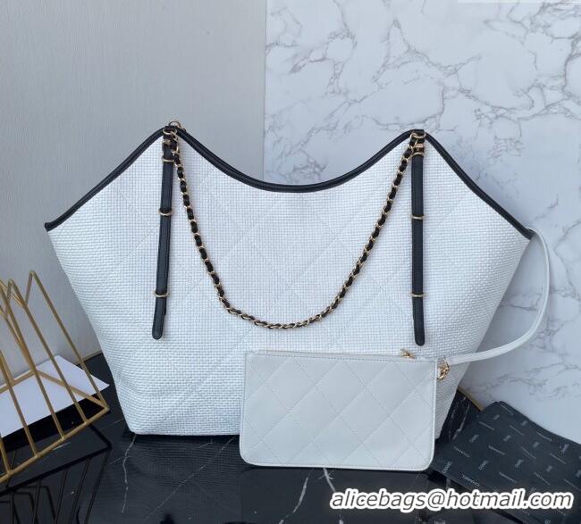 New Release Creation Chanel Straw Maxi Shopping Tote Bag AS5463 White 2025