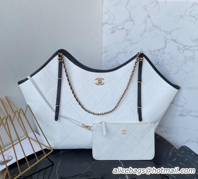 New Release Creation Chanel Straw Maxi Shopping Tote Bag AS5463 White 2025