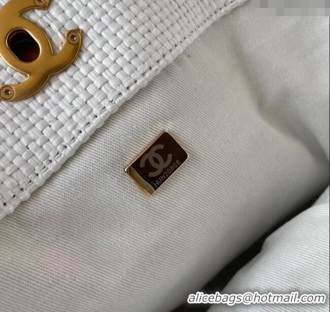 New Release Creation Chanel Straw Maxi Shopping Tote Bag AS5463 White 2025