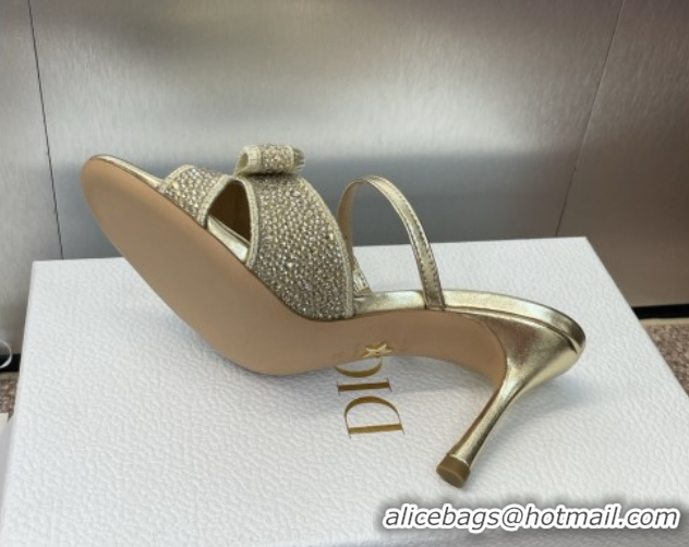 Good Quality Dior Adiorable Heeled Strap Slides Sandal 7cm in Embroidered Cotton and Lambskin with Strass, Pearls and Bo