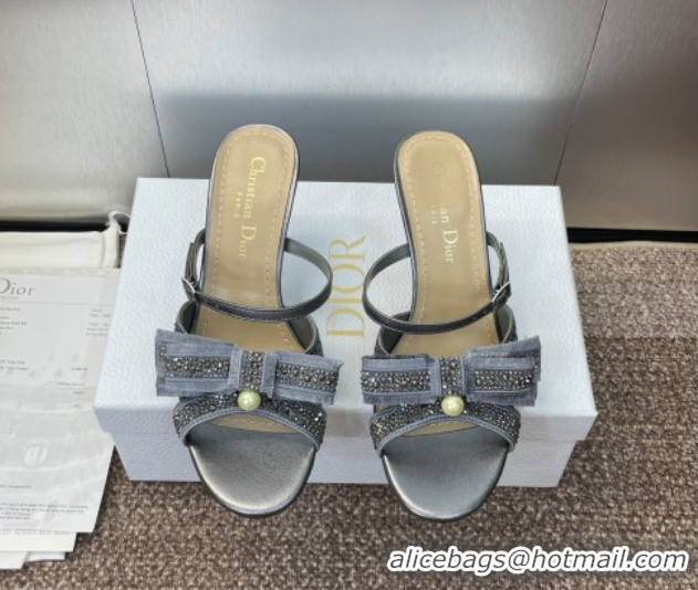 Grade Quality Dior Adiorable Heeled Strap Slides Sandal 7cm in Embroidered Cotton and Lambskin with Strass, Pearls and B