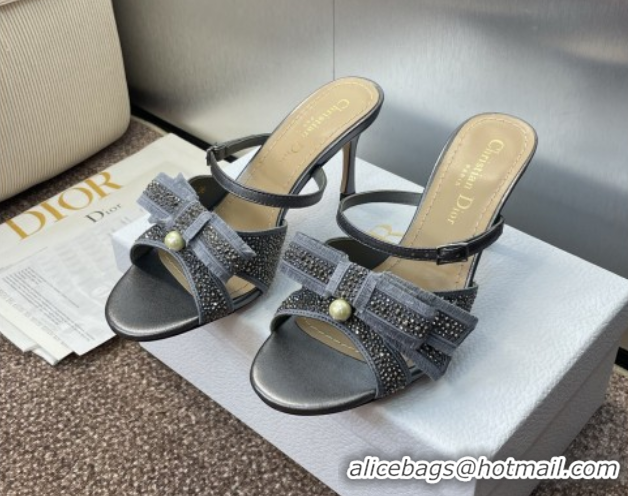 Grade Quality Dior Adiorable Heeled Strap Slides Sandal 7cm in Embroidered Cotton and Lambskin with Strass, Pearls and B