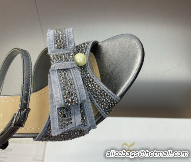 Grade Quality Dior Adiorable Heeled Strap Slides Sandal 7cm in Embroidered Cotton and Lambskin with Strass, Pearls and B