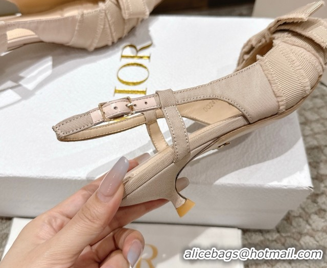 Modern Dior Adiorable Slingback Pumps 4cm in Fringed Grosgrain with Pearls Bow Beige 0822035