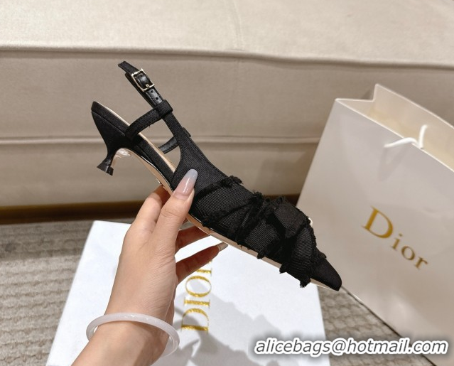 Unique Style Dior Adiorable Slingback Pumps 4cm in Fringed Grosgrain with Pearls Bow Black 0822036