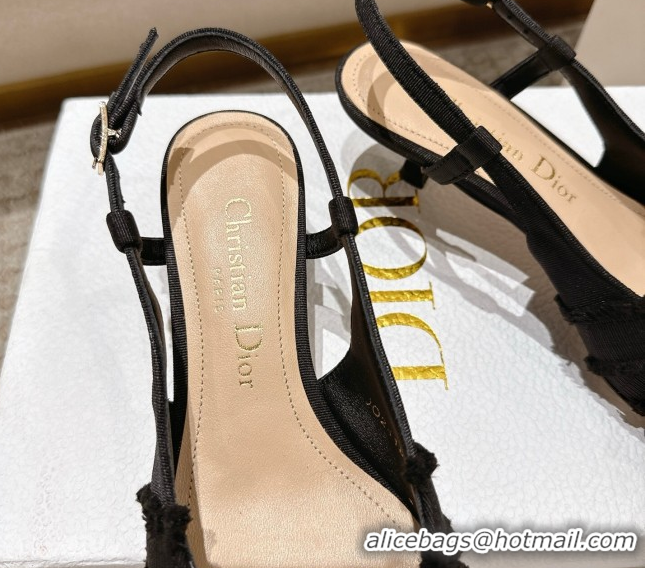 Unique Style Dior Adiorable Slingback Pumps 4cm in Fringed Grosgrain with Pearls Bow Black 0822036