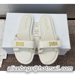 Most Popular Dior Dioriviera Dioract Flat Slides Sandal in Lambskin and Rubber White 0822037
