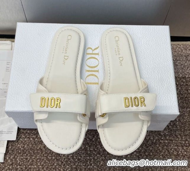 Most Popular Dior Dioriviera Dioract Flat Slides Sandal in Lambskin and Rubber White 0822037