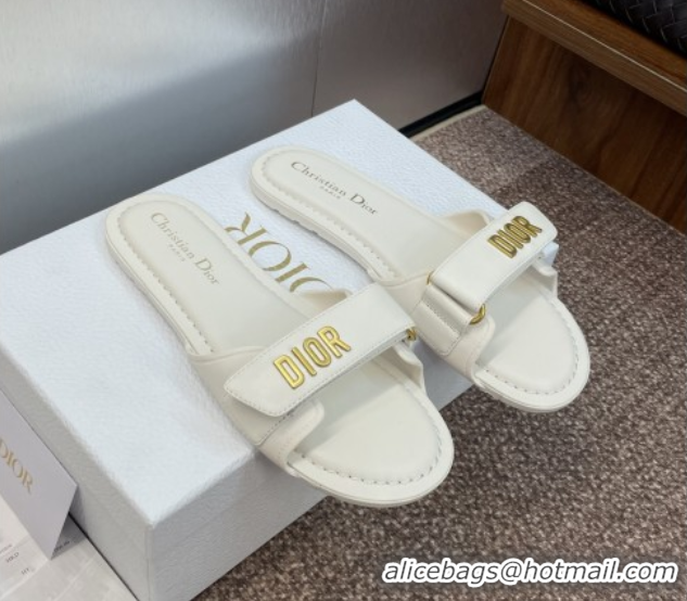 Most Popular Dior Dioriviera Dioract Flat Slides Sandal in Lambskin and Rubber White 0822037