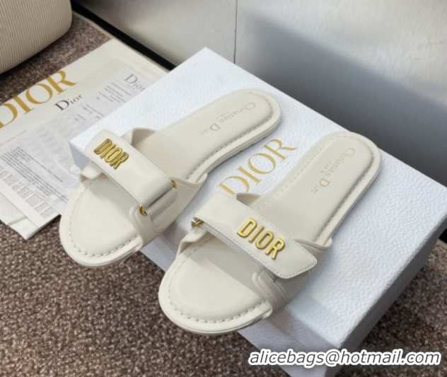 Most Popular Dior Dioriviera Dioract Flat Slides Sandal in Lambskin and Rubber White 0822037