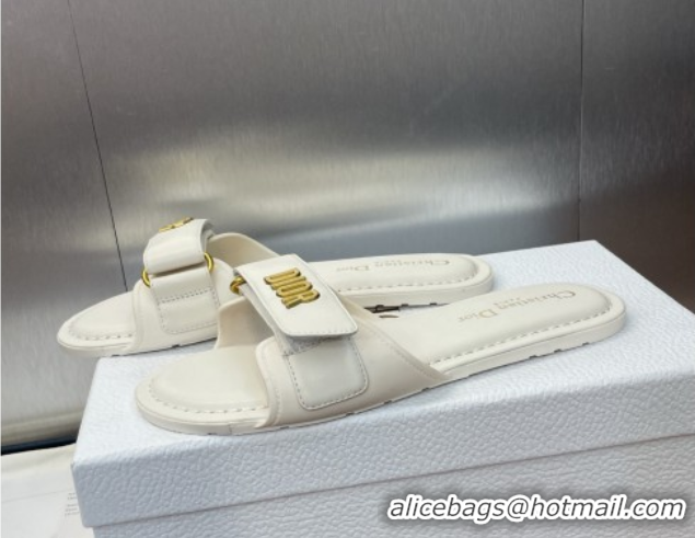 Most Popular Dior Dioriviera Dioract Flat Slides Sandal in Lambskin and Rubber White 0822037