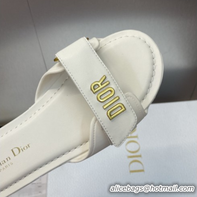 Most Popular Dior Dioriviera Dioract Flat Slides Sandal in Lambskin and Rubber White 0822037
