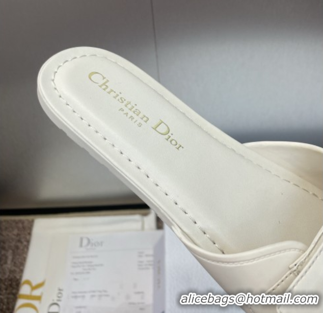 Most Popular Dior Dioriviera Dioract Flat Slides Sandal in Lambskin and Rubber White 0822037