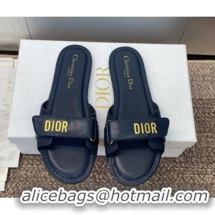 Pretty Style Dior Dioriviera Dioract Flat Slides Sandal in Lambskin and Rubber Deep Blue 0822038