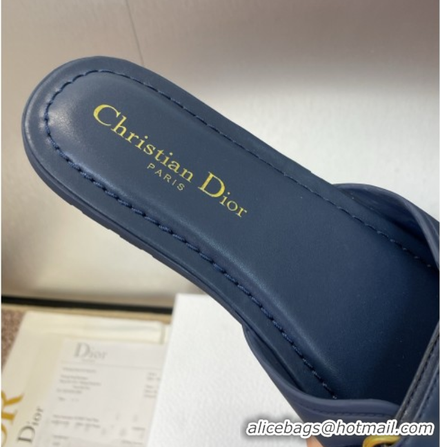 Pretty Style Dior Dioriviera Dioract Flat Slides Sandal in Lambskin and Rubber Deep Blue 0822038