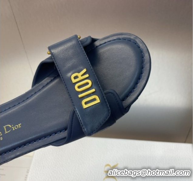Pretty Style Dior Dioriviera Dioract Flat Slides Sandal in Lambskin and Rubber Deep Blue 0822038