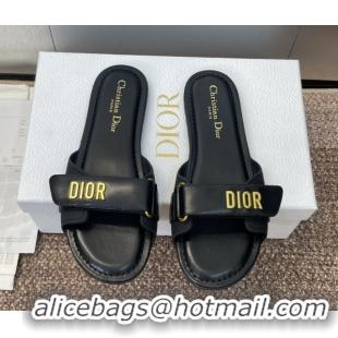Good Looking Dior Dioriviera Dioract Flat Slides Sandal in Lambskin and Rubber Black 0822039