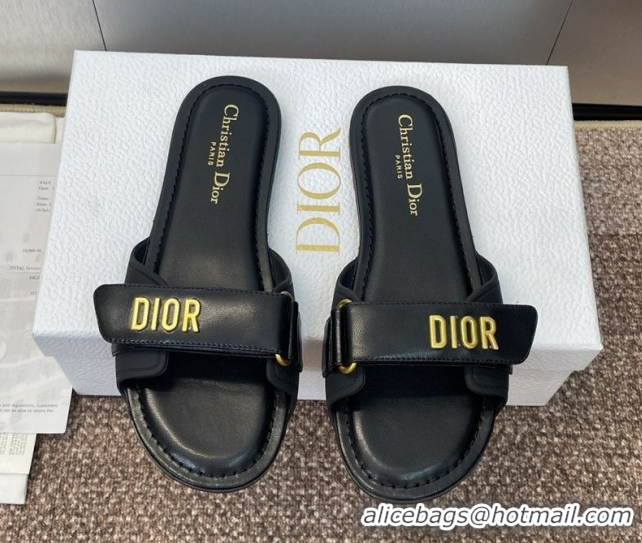 Good Looking Dior Dioriviera Dioract Flat Slides Sandal in Lambskin and Rubber Black 0822039