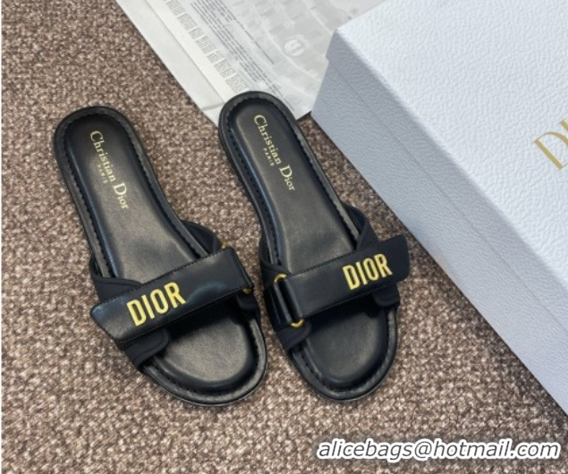 Good Looking Dior Dioriviera Dioract Flat Slides Sandal in Lambskin and Rubber Black 0822039