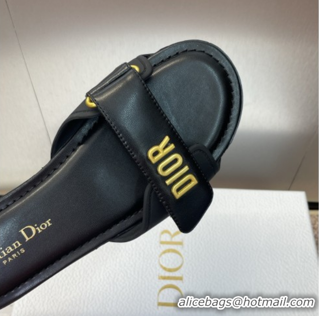 Good Looking Dior Dioriviera Dioract Flat Slides Sandal in Lambskin and Rubber Black 0822039