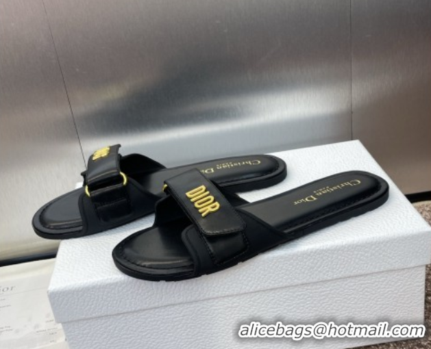 Good Looking Dior Dioriviera Dioract Flat Slides Sandal in Lambskin and Rubber Black 0822039