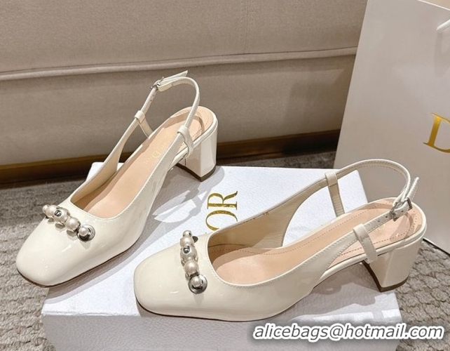 Purchase Dior Patent Calfskin Slingback Pumps 5.5cm with Pearls White DR082201 0822040