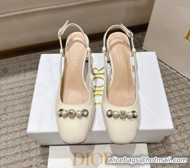 Purchase Dior Patent Calfskin Slingback Pumps 5.5cm with Pearls White DR082201 0822040