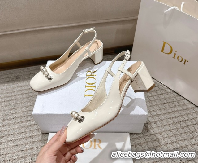 Purchase Dior Patent Calfskin Slingback Pumps 5.5cm with Pearls White DR082201 0822040
