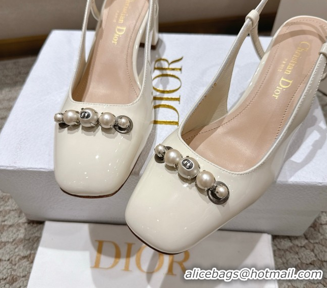 Purchase Dior Patent Calfskin Slingback Pumps 5.5cm with Pearls White DR082201 0822040