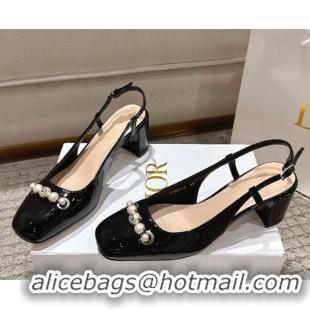 Sumptuous Dior Patent Calfskin Slingback Pumps 5.5cm with Pearls Black DR082201 0822041