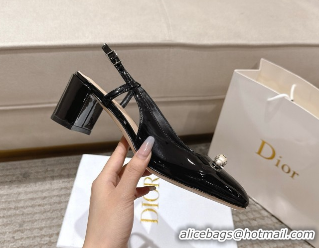 Sumptuous Dior Patent Calfskin Slingback Pumps 5.5cm with Pearls Black DR082201 0822041