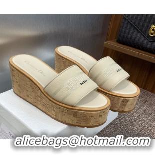 Fashion Dior Dway Platform Wedge Slides Sandal 10cm in Grained Calfskin Cream 0822043