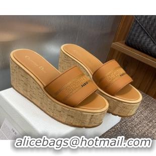 Best Product Dior Dway Platform Wedge Slides Sandal 10cm in Grained Calfskin Brown 0822044