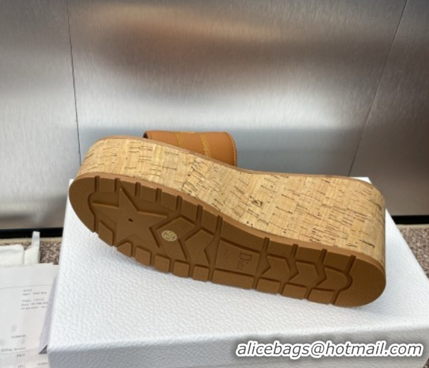 Best Product Dior Dway Platform Wedge Slides Sandal 10cm in Grained Calfskin Brown 0822044