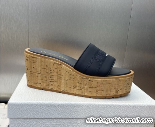 Perfect Dior Dway Platform Wedge Slides Sandal 10cm in Calfskin Leather Deep Blue 0822046