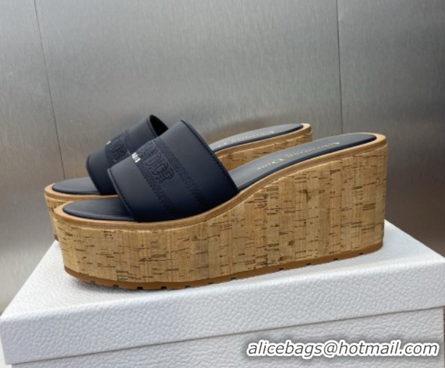 Perfect Dior Dway Platform Wedge Slides Sandal 10cm in Calfskin Leather Deep Blue 0822046