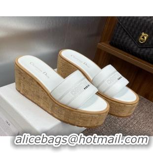 Unique Style Dior Dway Platform Wedge Slides Sandal 10cm in Grained Calfskin White 0822047