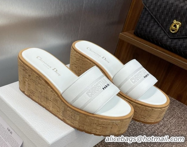 Unique Style Dior Dway Platform Wedge Slides Sandal 10cm in Grained Calfskin White 0822047