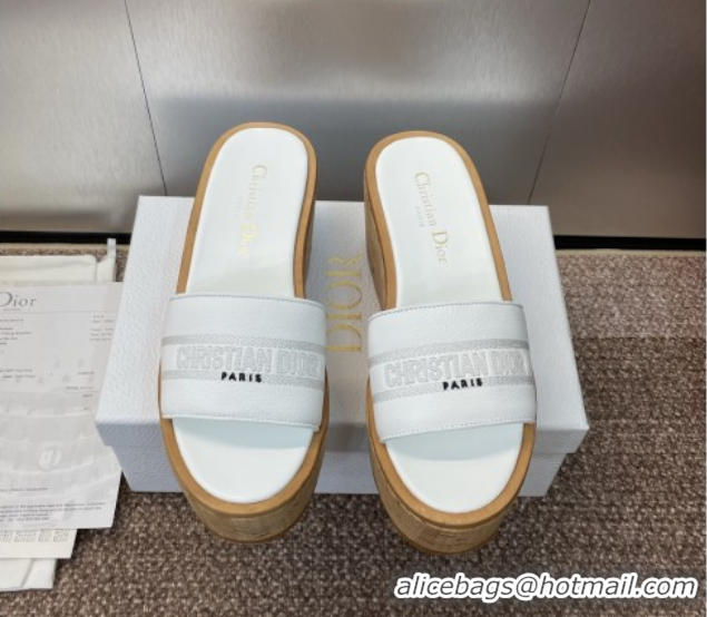Unique Style Dior Dway Platform Wedge Slides Sandal 10cm in Grained Calfskin White 0822047