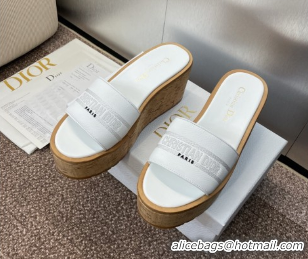 Unique Style Dior Dway Platform Wedge Slides Sandal 10cm in Grained Calfskin White 0822047