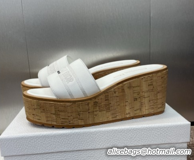 Unique Style Dior Dway Platform Wedge Slides Sandal 10cm in Grained Calfskin White 0822047