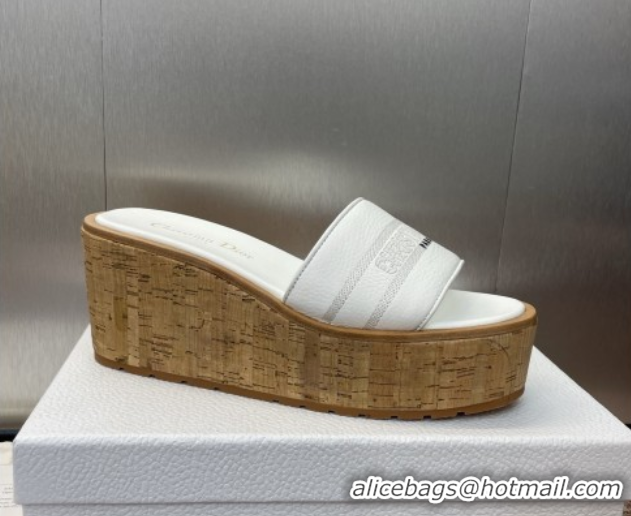 Unique Style Dior Dway Platform Wedge Slides Sandal 10cm in Grained Calfskin White 0822047