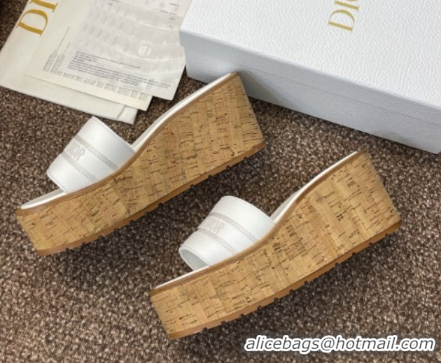 Unique Style Dior Dway Platform Wedge Slides Sandal 10cm in Grained Calfskin White 0822047