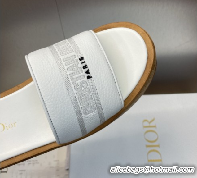 Unique Style Dior Dway Platform Wedge Slides Sandal 10cm in Grained Calfskin White 0822047