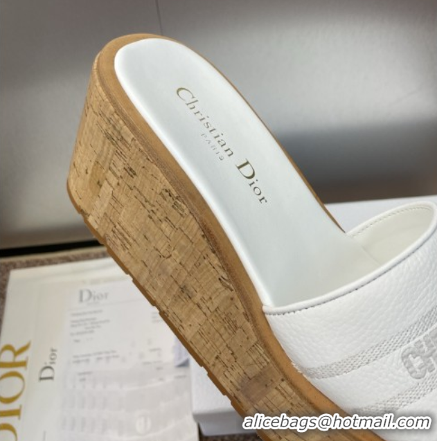 Unique Style Dior Dway Platform Wedge Slides Sandal 10cm in Grained Calfskin White 0822047