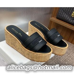 Best Quality Dior Dway Platform Wedge Slides Sandal 10cm in Grained Calfskin Black 0822048