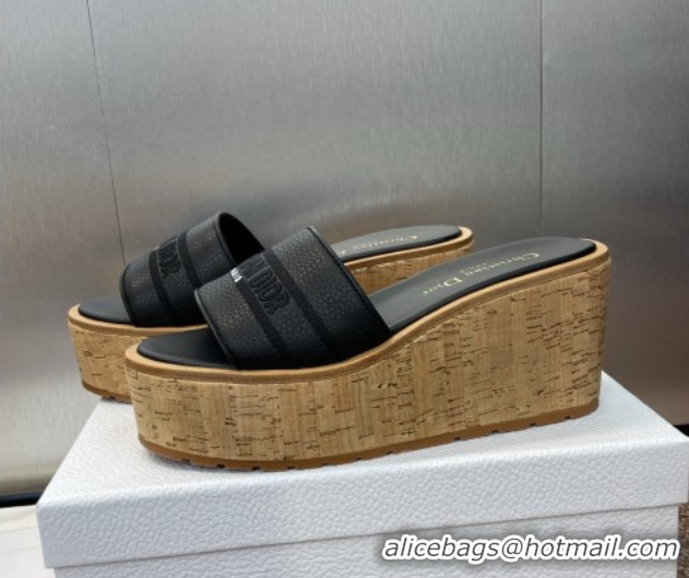 Best Quality Dior Dway Platform Wedge Slides Sandal 10cm in Grained Calfskin Black 0822048