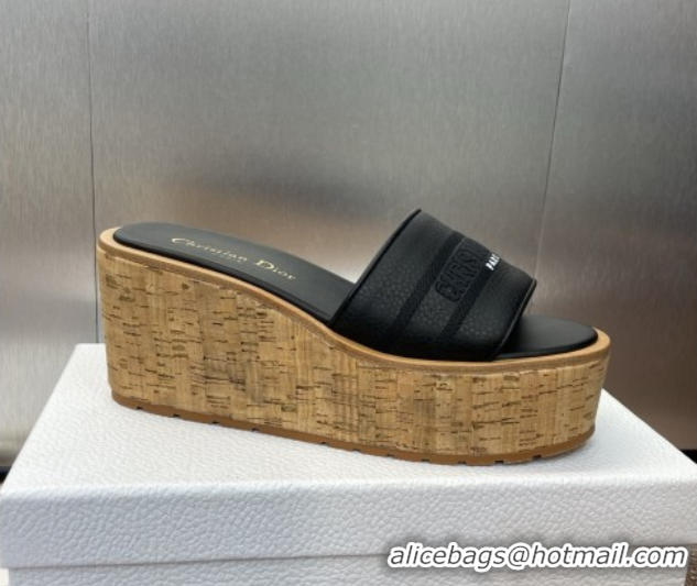 Best Quality Dior Dway Platform Wedge Slides Sandal 10cm in Grained Calfskin Black 0822048