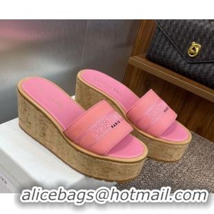 Good Looking Dior Dway Platform Wedge Slides Sandal 10cm in Grained Calfskin Pink 0822049