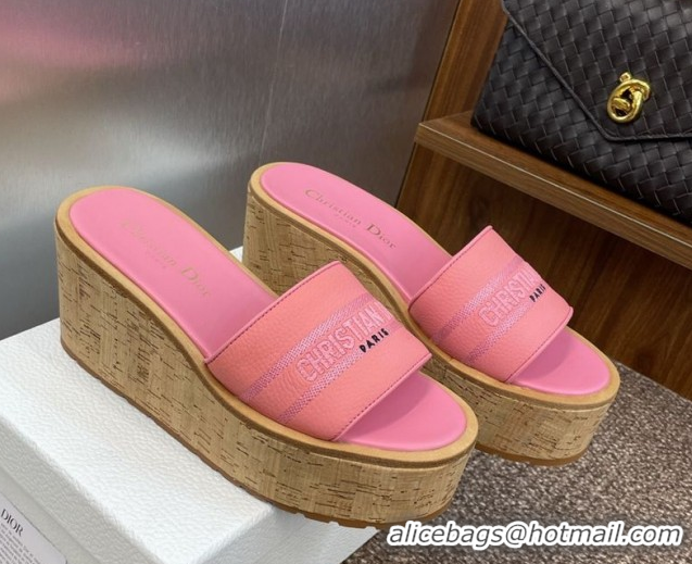 Good Looking Dior Dway Platform Wedge Slides Sandal 10cm in Grained Calfskin Pink 0822049